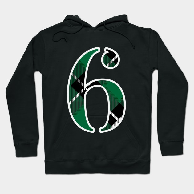 6 Sports Jersey Number Green Black Flannel Hoodie by Design_Lawrence